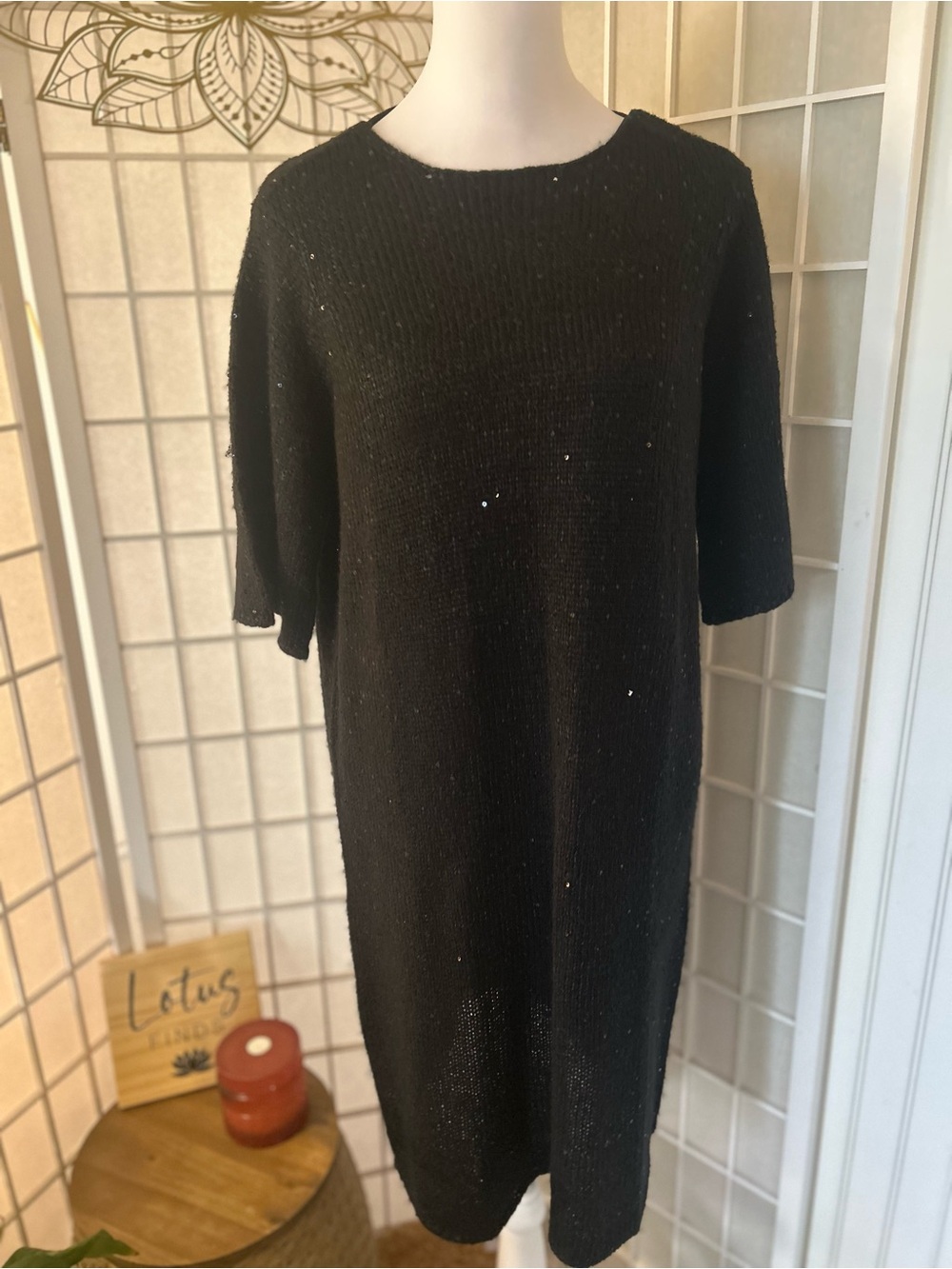 Vero Moda Black Sequin Knit Sweater Dress Size Medium 25” PTP